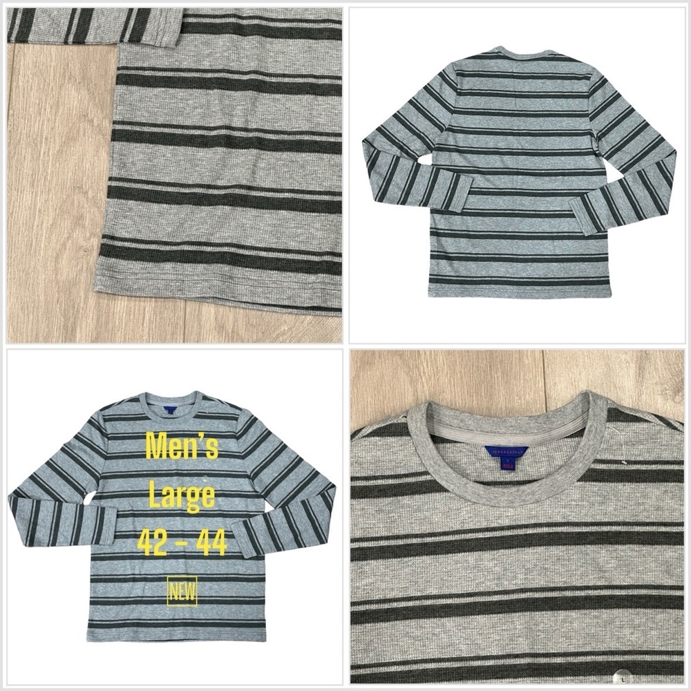 Men's Aeropostale Large 42 - 44 Crew Thermal Shirt Grey Charcoal Waffle Knit New